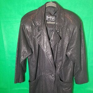Gino Di Giorgio by Comint Coat Black Leather Texture 80s 90s Lined Size Small